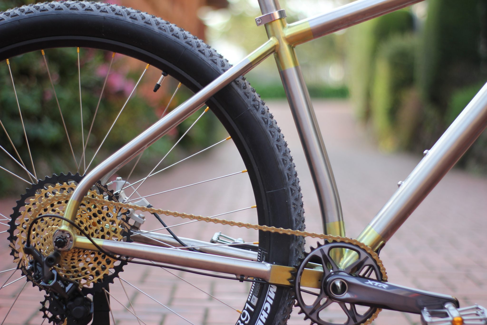 Drivetrain detail on an Auren titanium hardtail