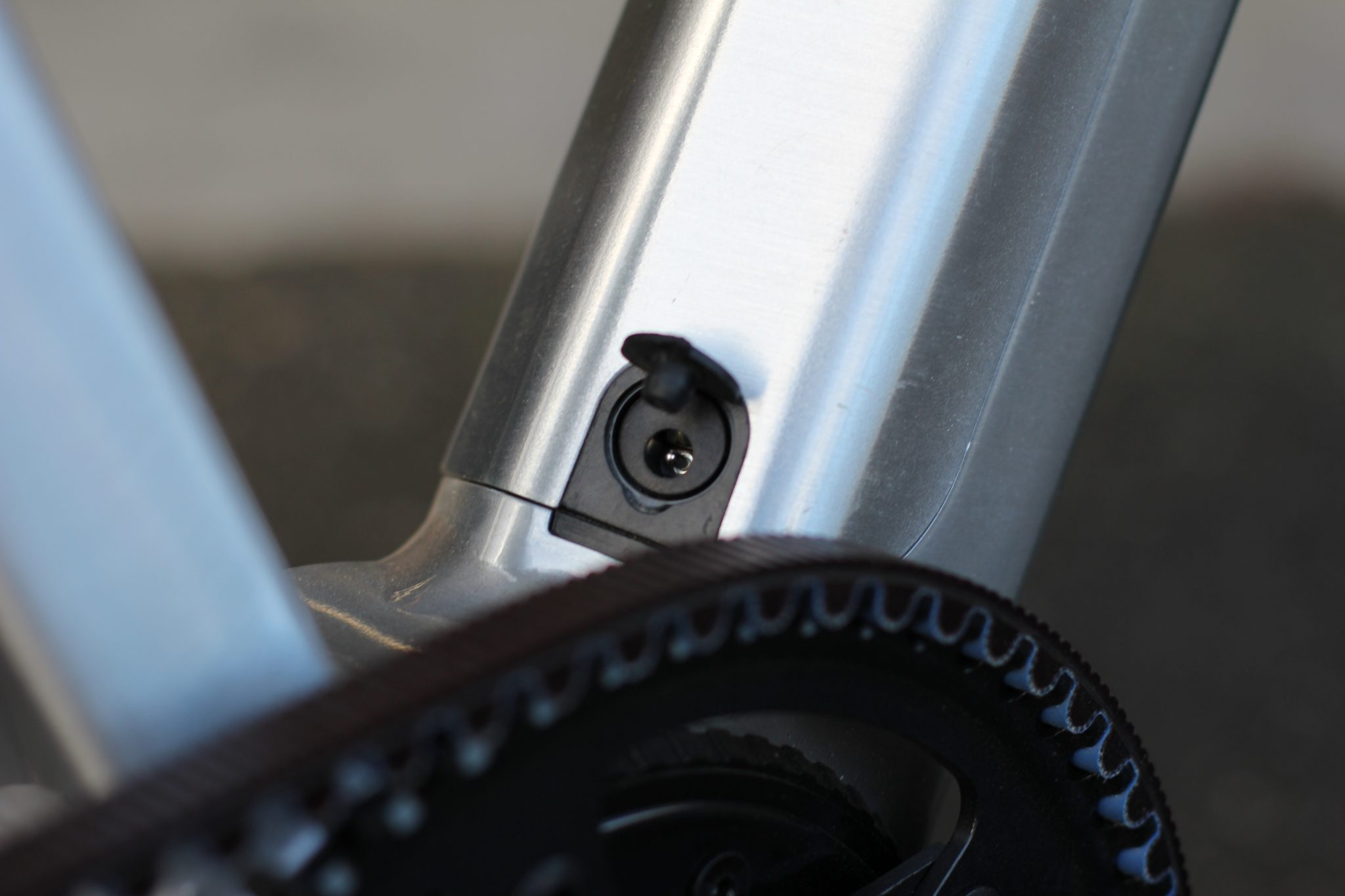 Close-up of the bottom bracket junction on an Auren titanium frame