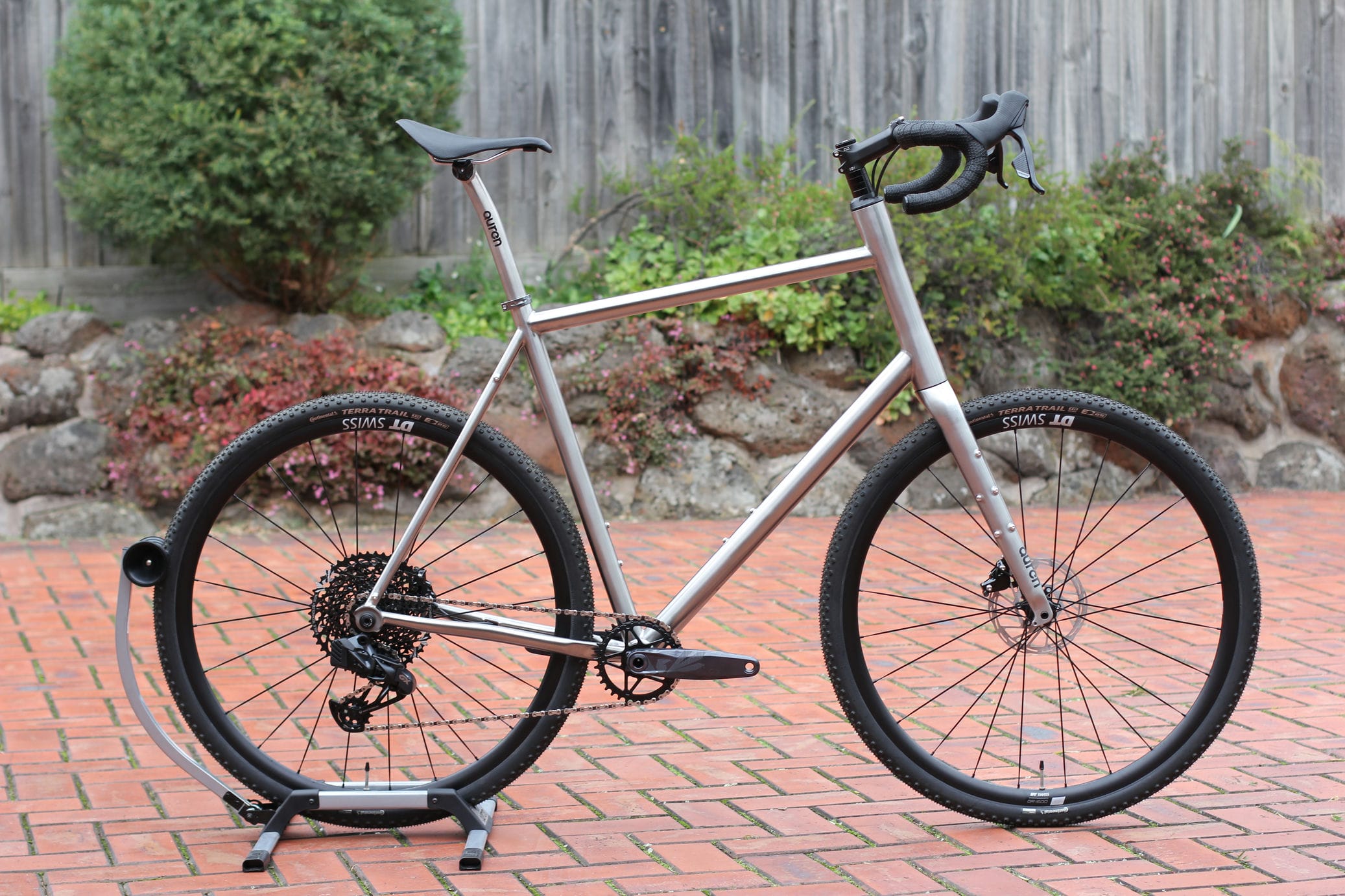 An extra-large Auren titanium gravel bike