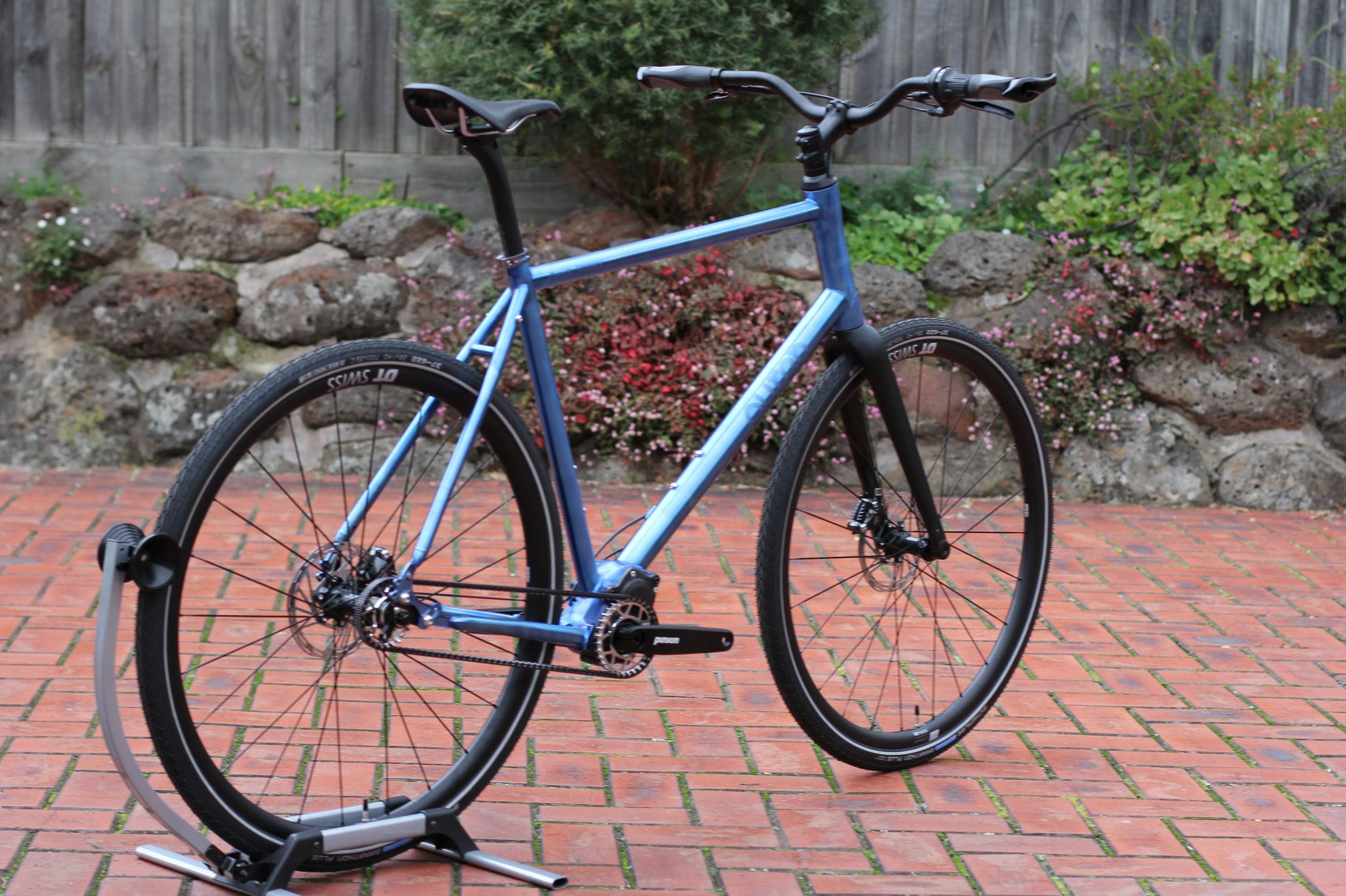 Auren titanium Pinion bike with a blue anodised finish
