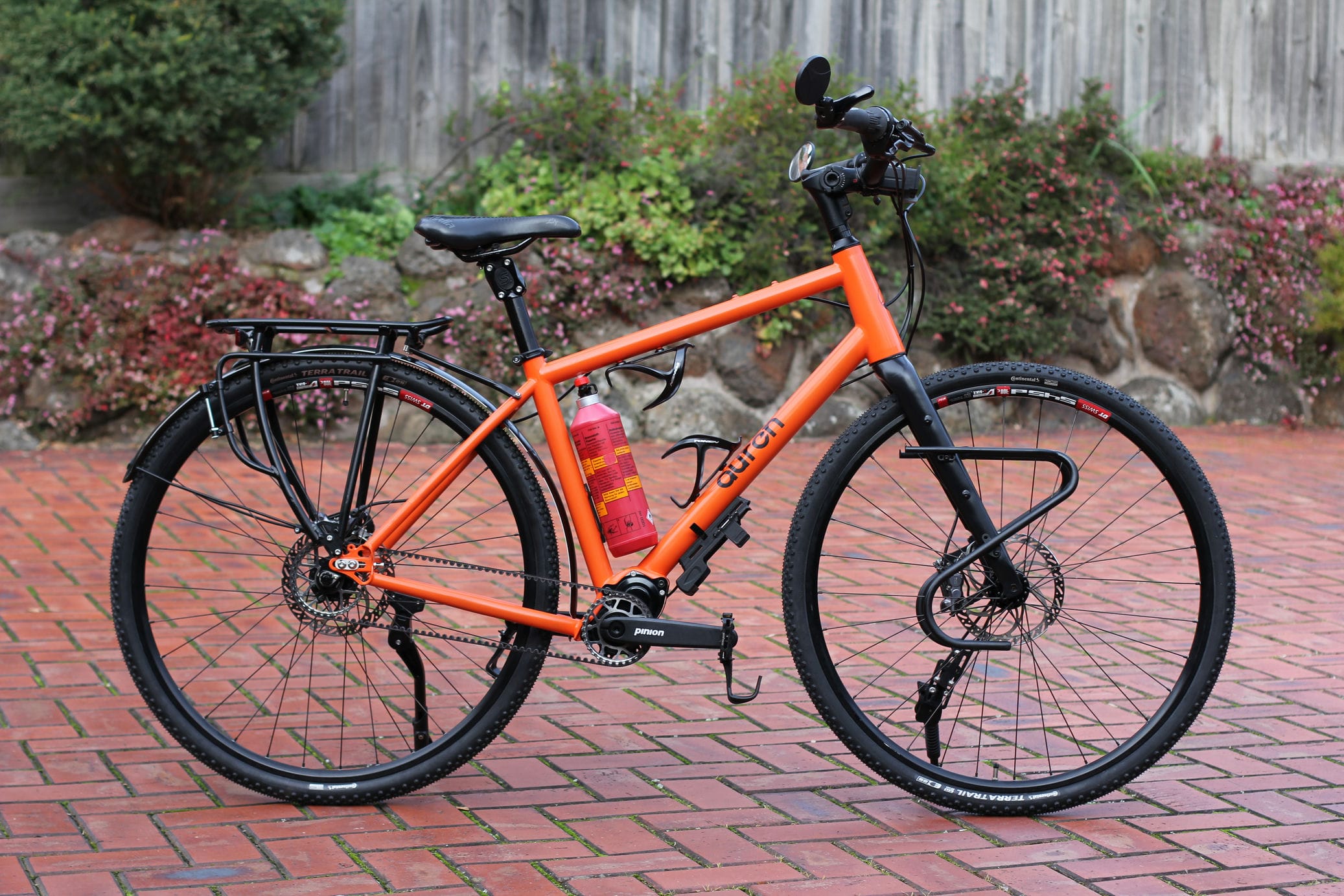 Auren titanium Pinion touring bike in Cerakote orange