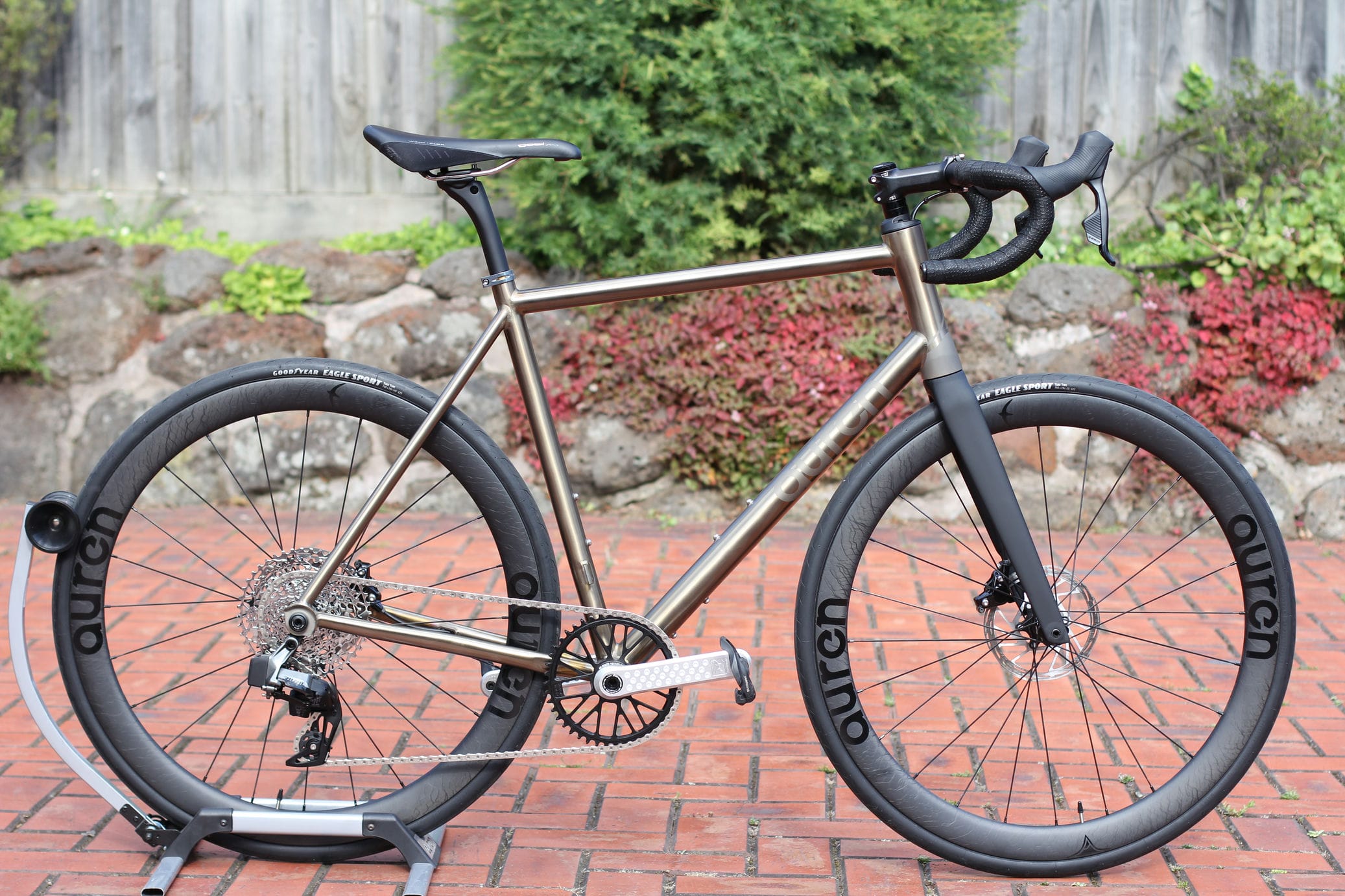 Auren titanium road bike with a bronze anodised finish